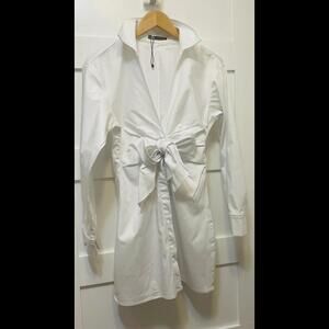 Zara Chic White Tie-Front Dress Shirt